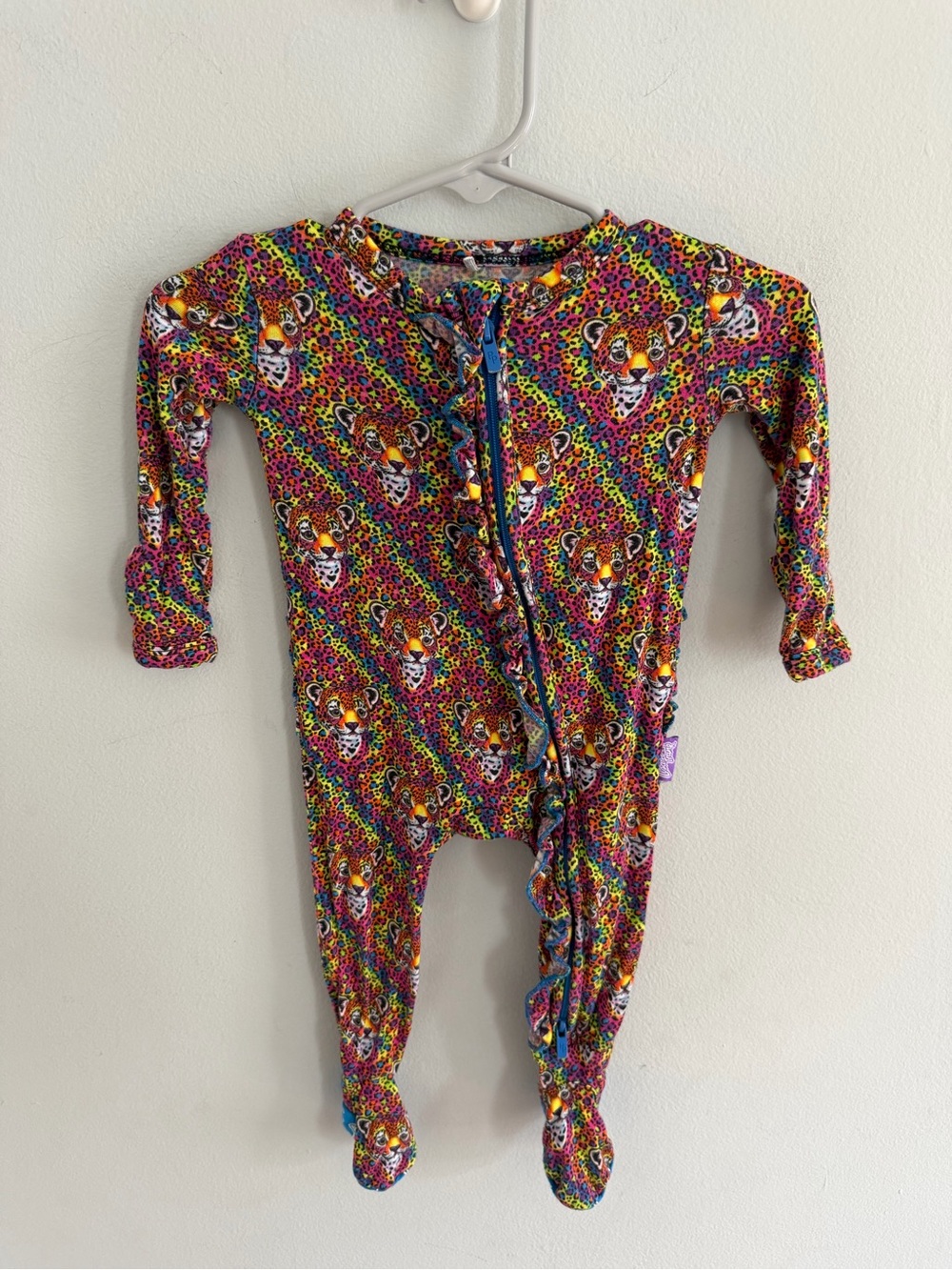 Posh Peanut Lisa Frank Hunter Leopard Rainbow Bamboo One piece Ruffle Butt 0-3M